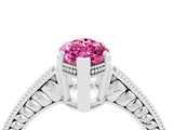 White gold Marquise Cut Pink Sapphire Ring with Milgrain Pavé Band and Four-Prong Setting_40