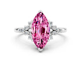 White gold Marquise Cut Pink Sapphire Ring with Side Stones and Four-Prong Setting_78