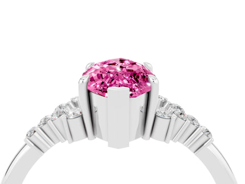 White gold Marquise Cut Pink Sapphire Ring with Side Stones and Four-Prong Setting_82