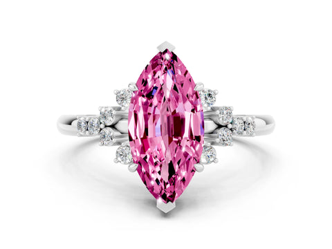 White gold Marquise Cut Pink Sapphire Ring with Side Stones and Four-Prong Setting_84