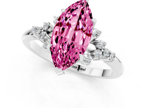 White gold Marquise Cut Pink Sapphire Ring with Side Stones and Four-Prong Setting_85
