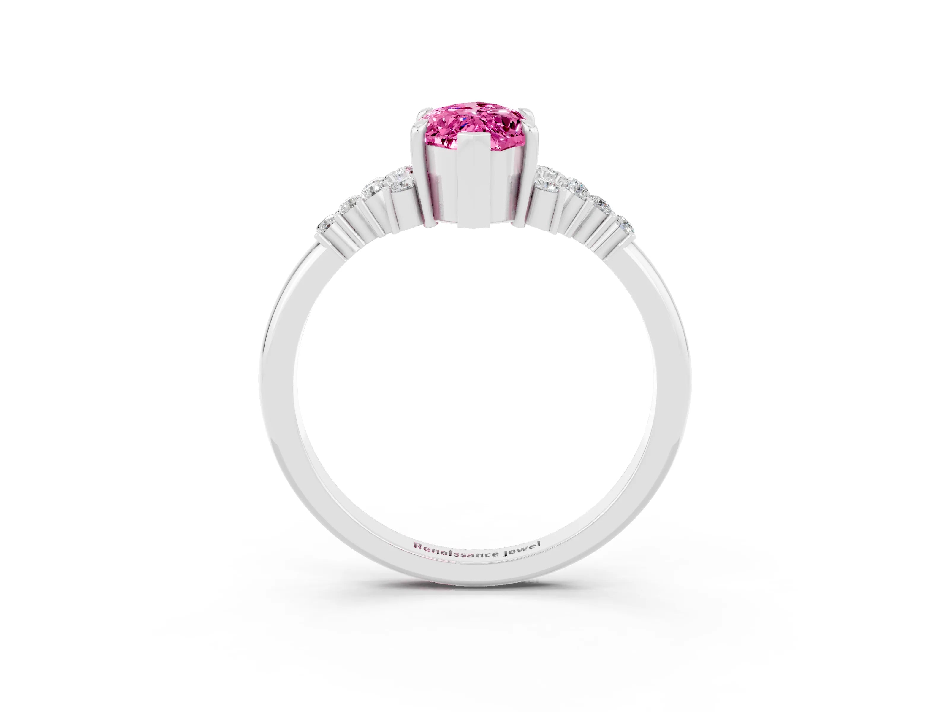 White gold Marquise Cut Pink Sapphire Ring with Side Stones and Four-Prong Setting_87