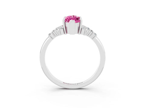 White gold Marquise Cut Pink Sapphire Ring with Side Stones and Four-Prong Setting_87