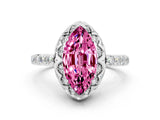 White gold Marquise Cut Pink Sapphire Scalloped Halo Engagement Ring with Round Shared Prong Band_30