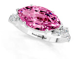 White gold Marquise Cut Pink Sapphire Scattered Round Accent Ring with Prong Setting_25
