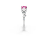 White gold Marquise Cut Pink Sapphire Scattered Round Accent Ring with Prong Setting_26