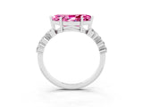 White gold Marquise Cut Pink Sapphire Scattered Round Accent Ring with Prong Setting_27