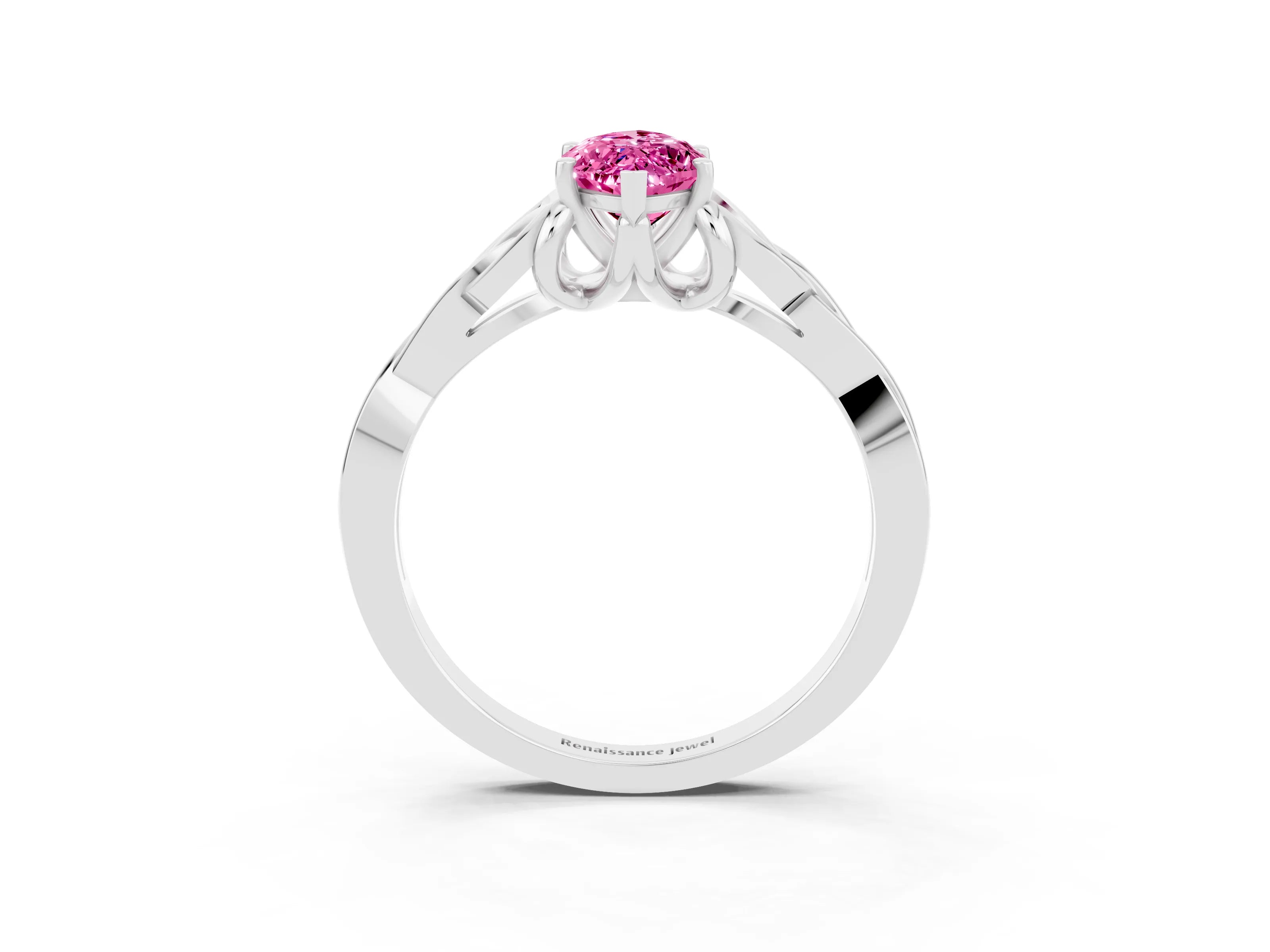 White gold Marquise Cut Pink Sapphire Solitaire Celtic Knot Ring with Four-Prong Setting_27