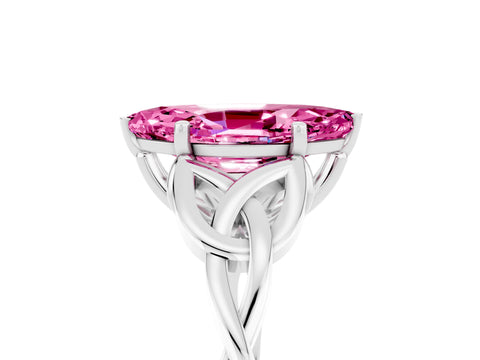 White gold Marquise Cut Pink Sapphire Solitaire Celtic Knot Ring with Four-Prong Setting_29