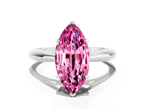 White gold Marquise Cut Pink Sapphire Solitaire Engagement Ring with Cathedral Setting and Four-Prong Mount_12