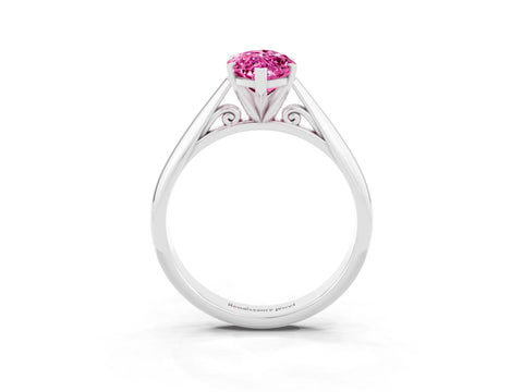 White gold Marquise Cut Pink Sapphire Solitaire Engagement Ring with Cathedral Setting and Four-Prong Mount_15