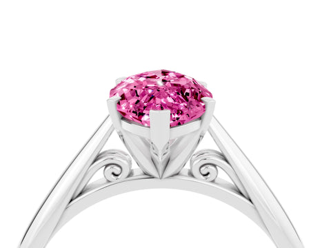 White gold Marquise Cut Pink Sapphire Solitaire Engagement Ring with Cathedral Setting and Four-Prong Mount_16
