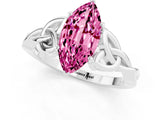 White gold Marquise Cut Pink Sapphire Solitaire Engagement Ring with Celtic Knot Band and Four-Prong Setting_25
