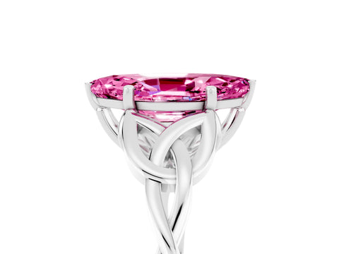 White gold Marquise Cut Pink Sapphire Solitaire Engagement Ring with Celtic Knot Band and Four-Prong Setting_29