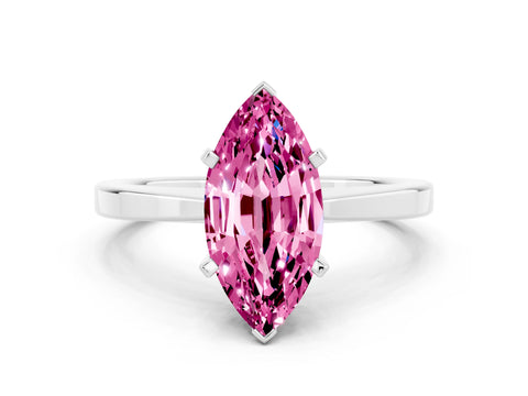 White gold Marquise Cut Pink Sapphire Solitaire Engagement Ring with Classic Band and Four-Prong Setting_60