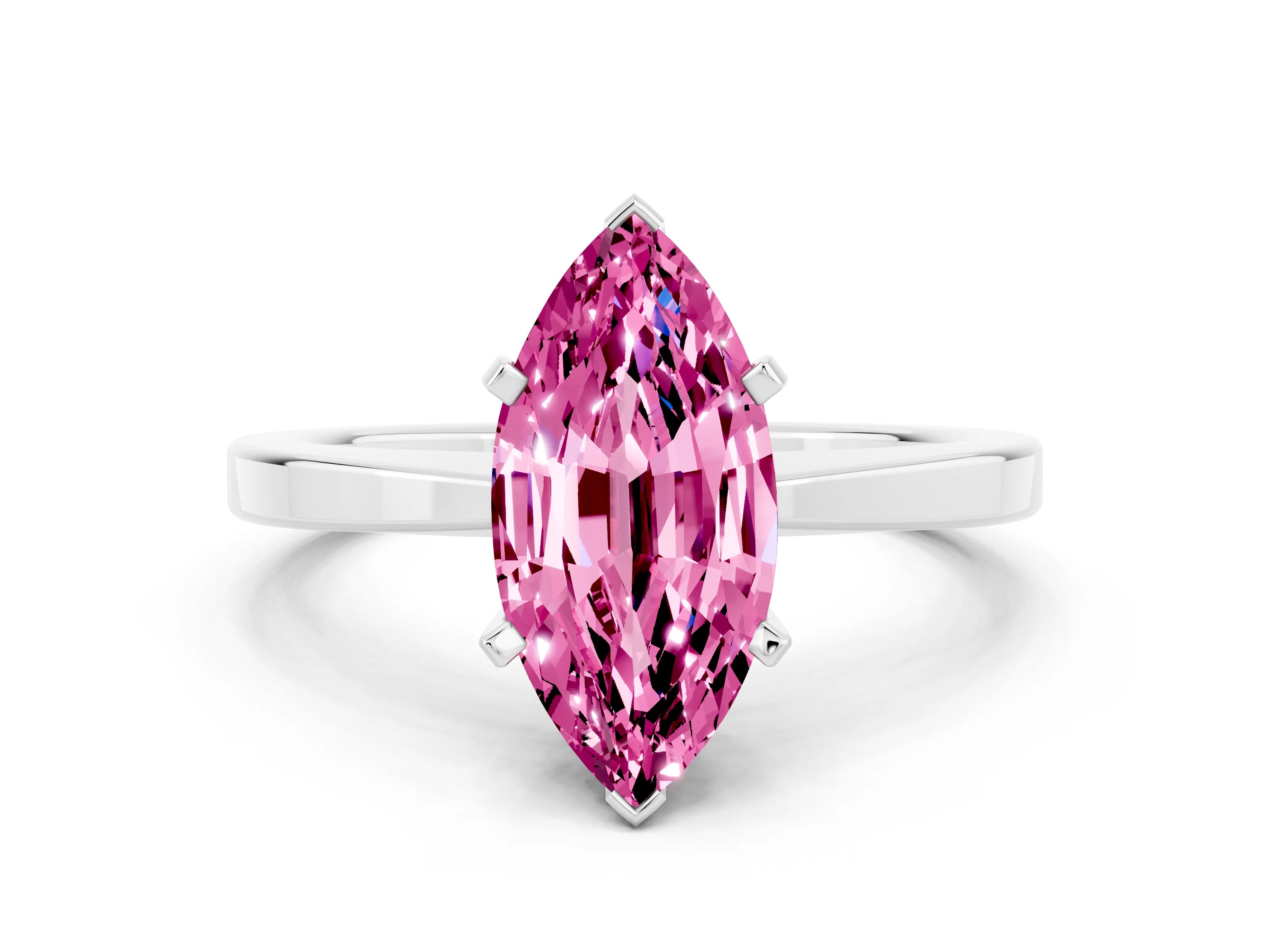 White gold Marquise Cut Pink Sapphire Solitaire Engagement Ring with Classic Band and Four-Prong Setting_60