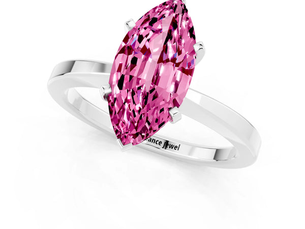 White gold Marquise Cut Pink Sapphire Solitaire Engagement Ring with Classic Band and Four-Prong Setting
