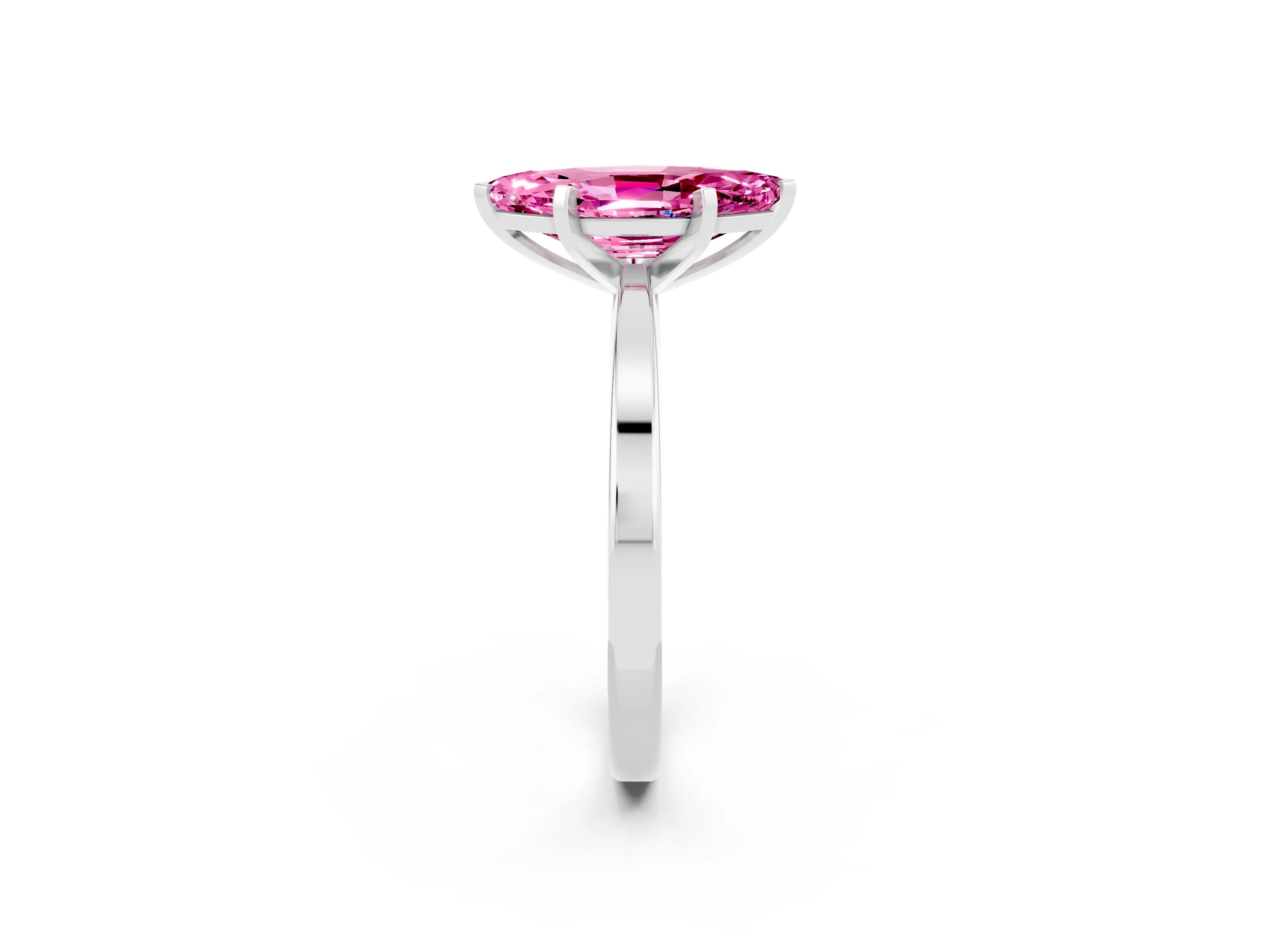 White gold Marquise Cut Pink Sapphire Solitaire Engagement Ring with Classic Band and Four-Prong Setting_62