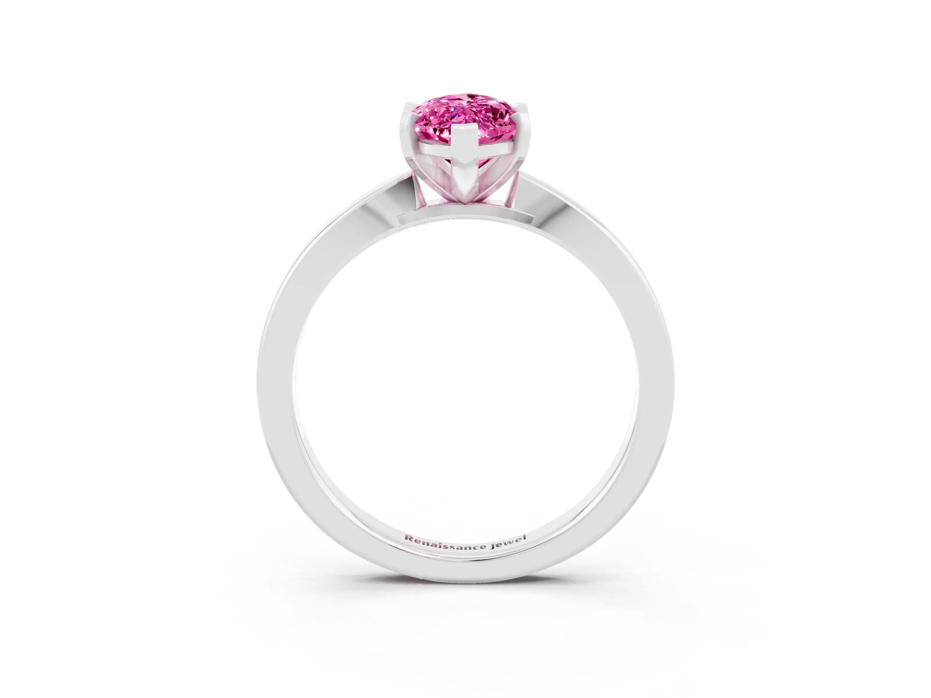 White gold Marquise Cut Pink Sapphire Solitaire Engagement Ring with Classic Band and Four-Prong Setting_63