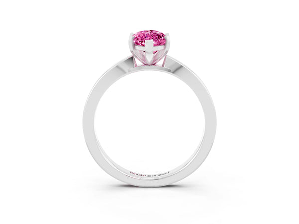 White gold Marquise Cut Pink Sapphire Solitaire Engagement Ring with Classic Band and Four-Prong Setting