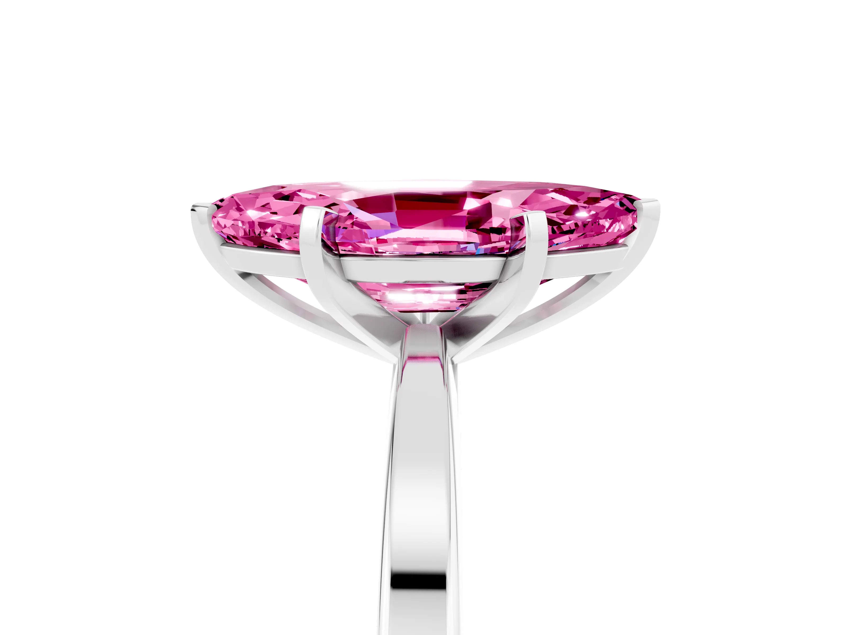 White gold Marquise Cut Pink Sapphire Solitaire Engagement Ring with Classic Band and Four-Prong Setting_65