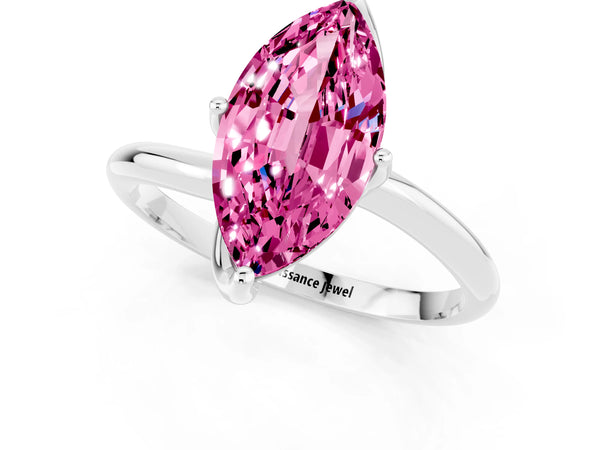 Platinum Marquise Cut Pink Sapphire Solitaire Engagement Ring with Four-Prong Setting and Classic Band
