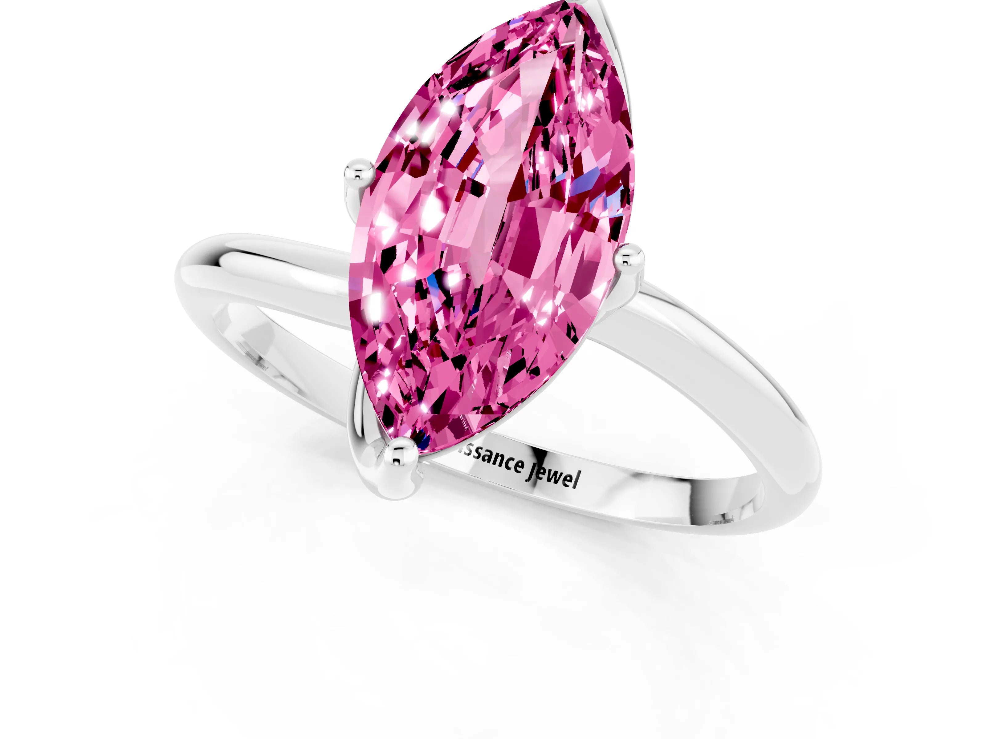 White gold Marquise Cut Pink Sapphire Solitaire Engagement Ring with Four-Prong Setting and Classic Band_13