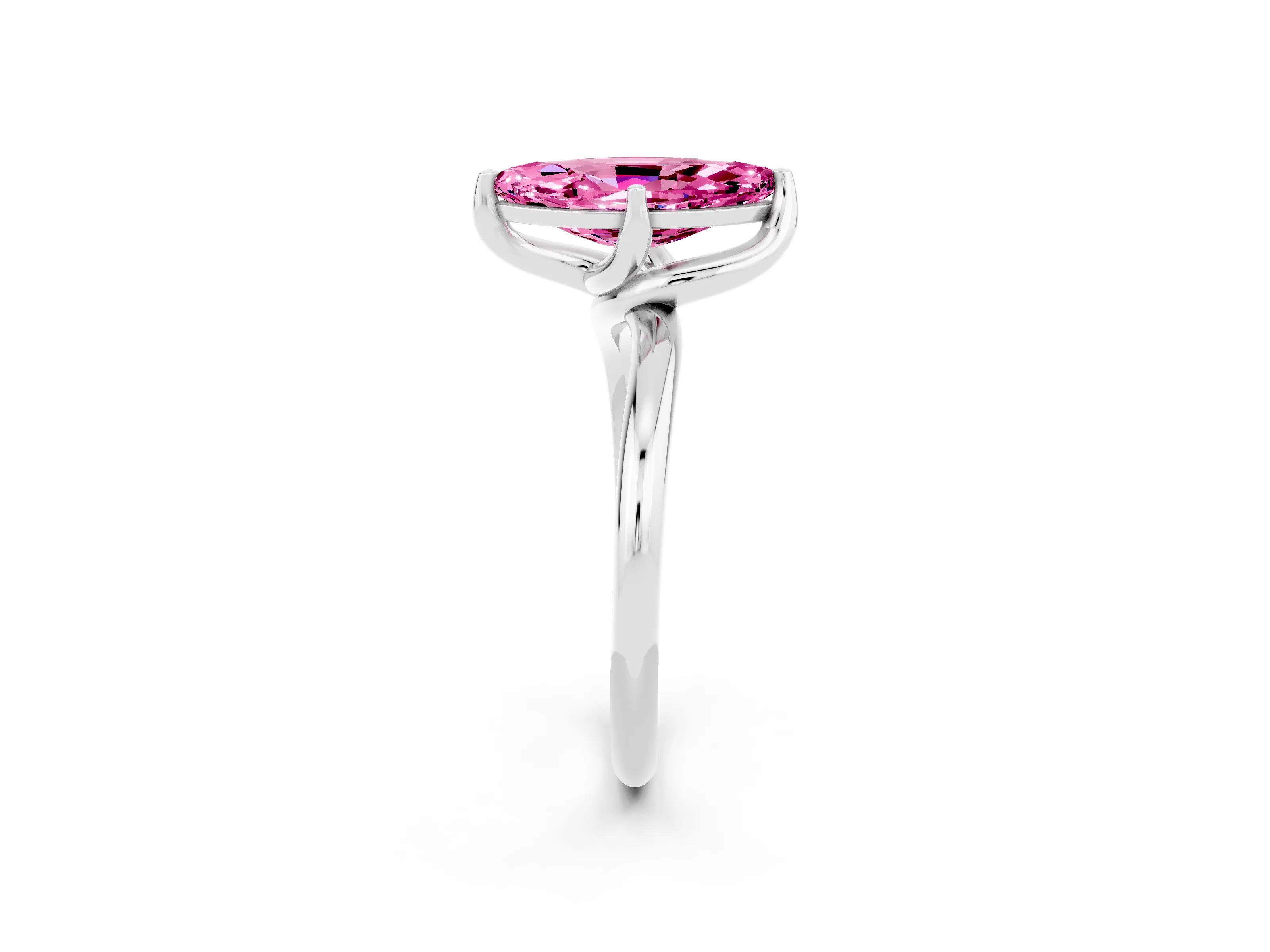 White gold Marquise Cut Pink Sapphire Solitaire Engagement Ring with Four-Prong Setting and Classic Band_14