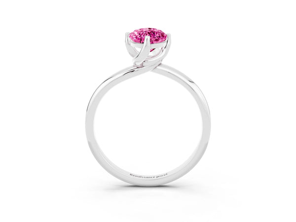 White gold Marquise Cut Pink Sapphire Solitaire Engagement Ring with Four-Prong Setting and Classic Band