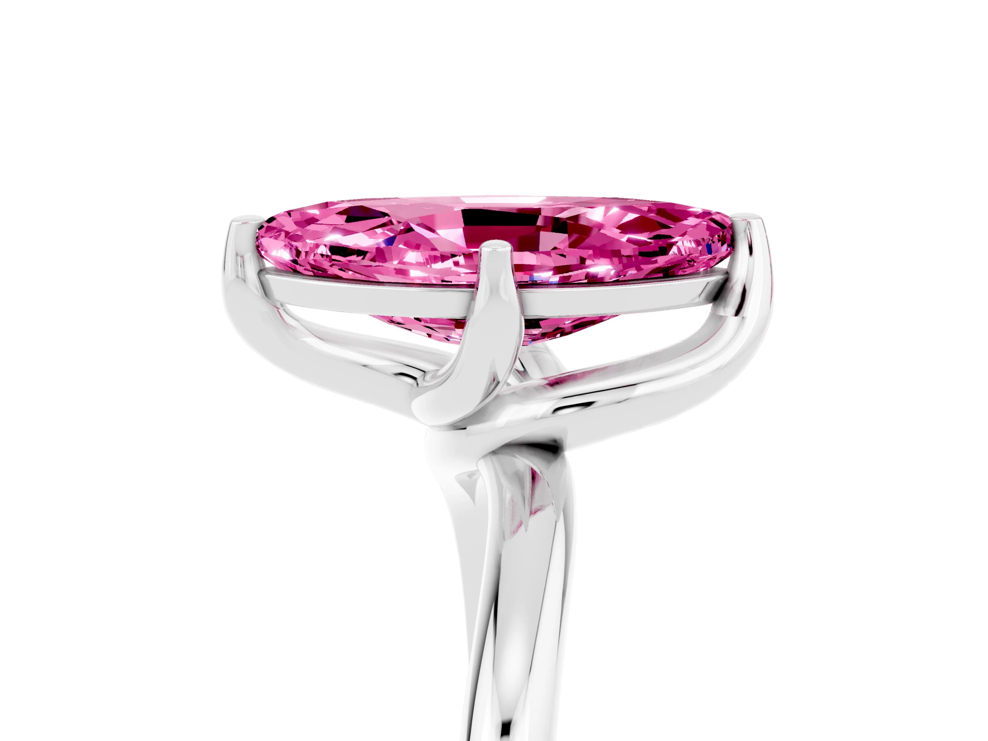 White gold Marquise Cut Pink Sapphire Solitaire Engagement Ring with Four-Prong Setting and Classic Band_17