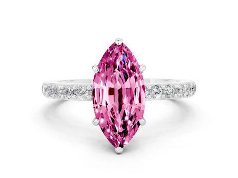 White gold Marquise Cut Pink Sapphire Solitaire Engagement Ring with Pavé Band and Four-Prong Setting_24