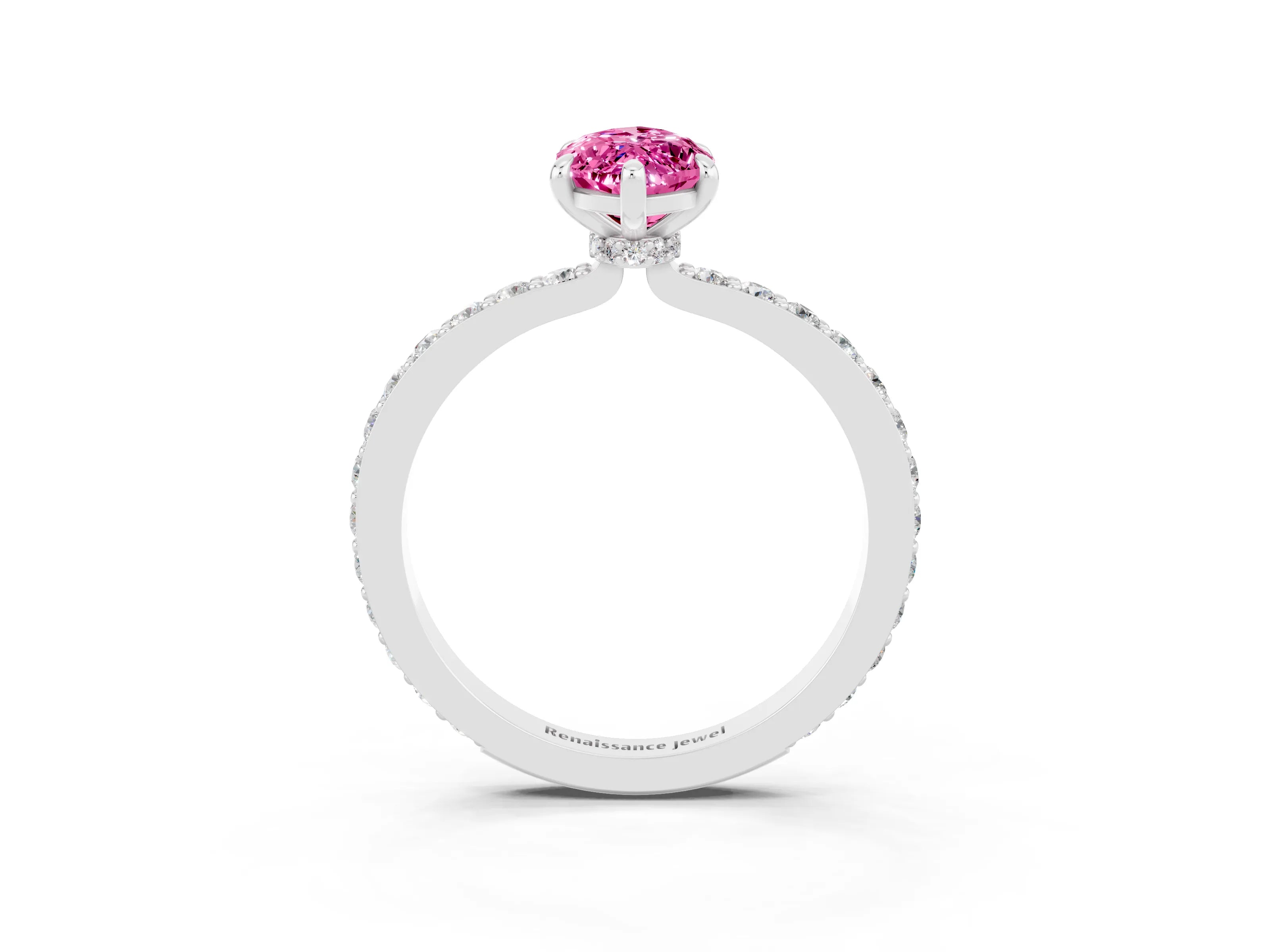 White gold Marquise Cut Pink Sapphire Solitaire Engagement Ring with Pavé Band and Four-Prong Setting_27
