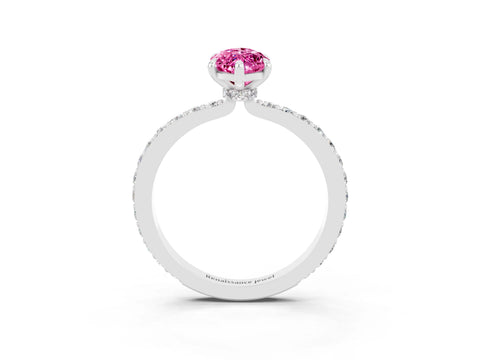 White gold Marquise Cut Pink Sapphire Solitaire Engagement Ring with Pavé Band and Four-Prong Setting_27