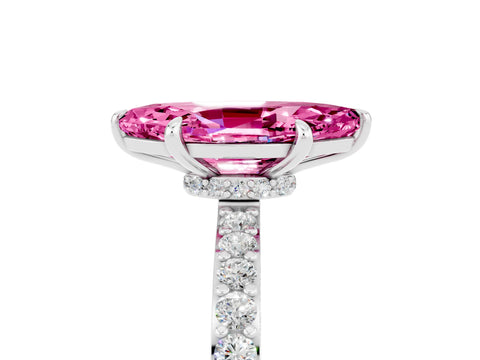 White gold Marquise Cut Pink Sapphire Solitaire Engagement Ring with Pavé Band and Four-Prong Setting_29