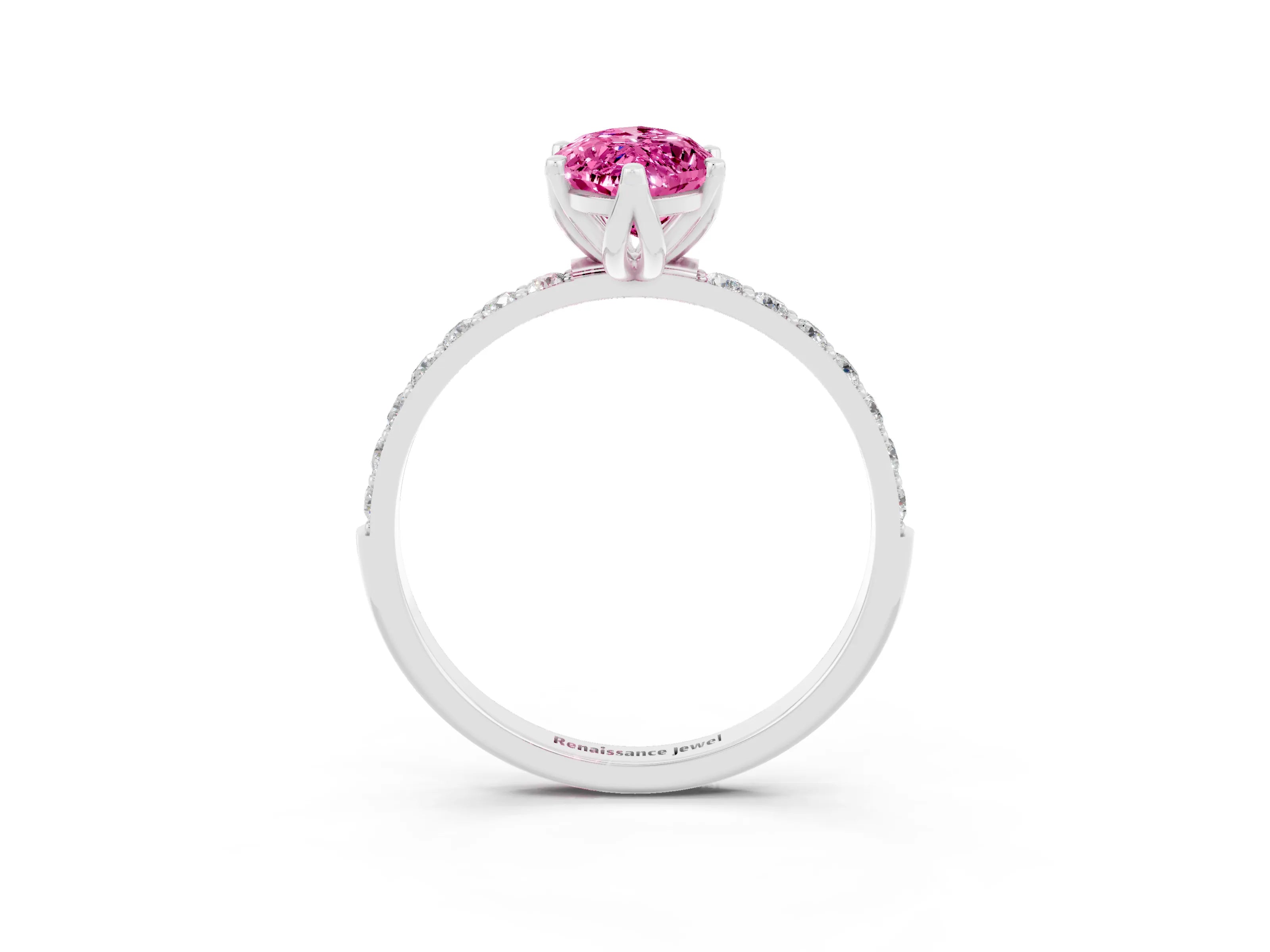 White gold Marquise Cut Pink Sapphire Solitaire Engagement Ring with Pavé Band and Prong Setting_3