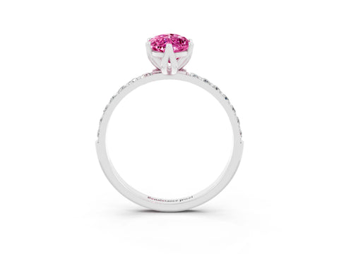 White gold Marquise Cut Pink Sapphire Solitaire Engagement Ring with Pavé Band and Prong Setting_3