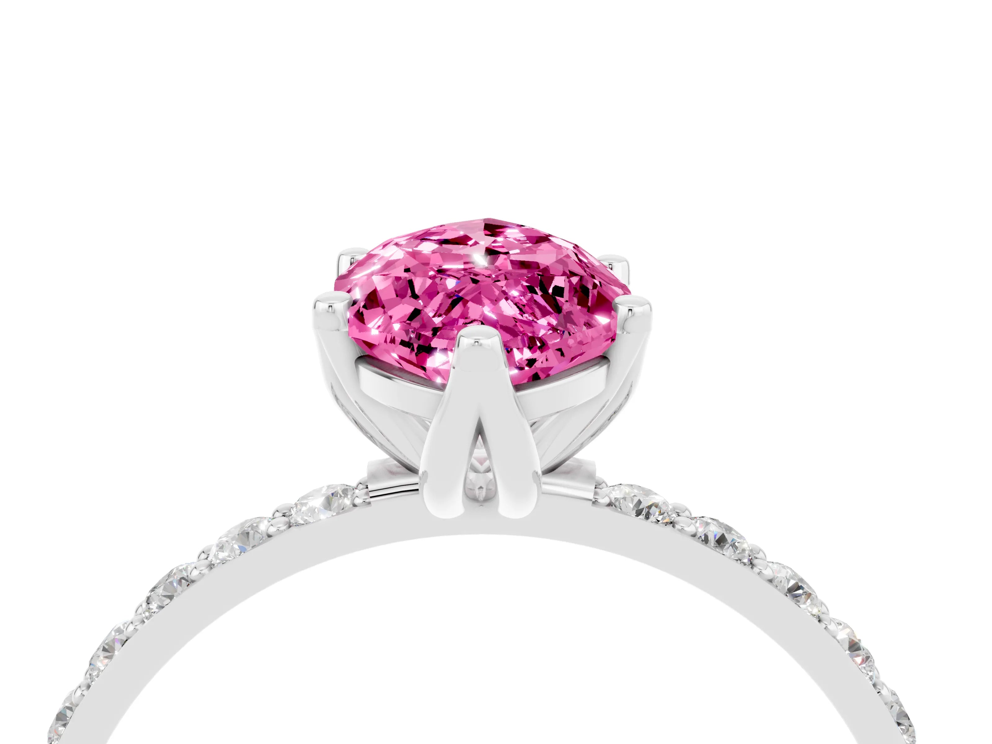 White gold Marquise Cut Pink Sapphire Solitaire Engagement Ring with Pavé Band and Prong Setting_4