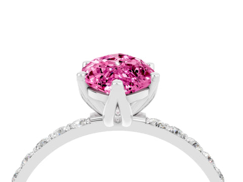White gold Marquise Cut Pink Sapphire Solitaire Engagement Ring with Pavé Band and Prong Setting_4