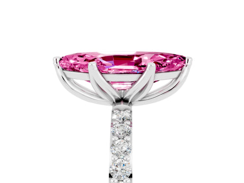 White gold Marquise Cut Pink Sapphire Solitaire Engagement Ring with Pavé Band and Prong Setting_5