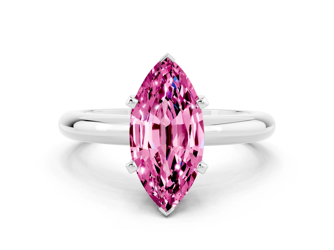 White gold Marquise Cut Pink Sapphire Solitaire Engagement Ring with Round Band and Four-Prong Setting_24