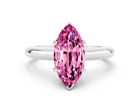 White gold Marquise Cut Pink Sapphire Solitaire Engagement Ring with Round Band and Four-Prong Setting_24