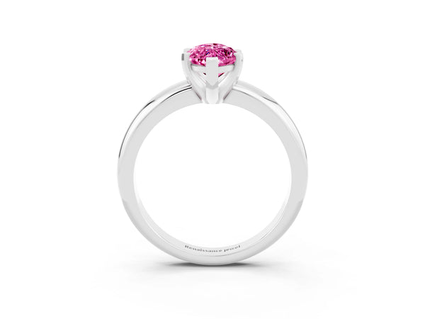 Silver Marquise Cut Pink Sapphire Solitaire Engagement Ring with Round Band and Four-Prong Setting
