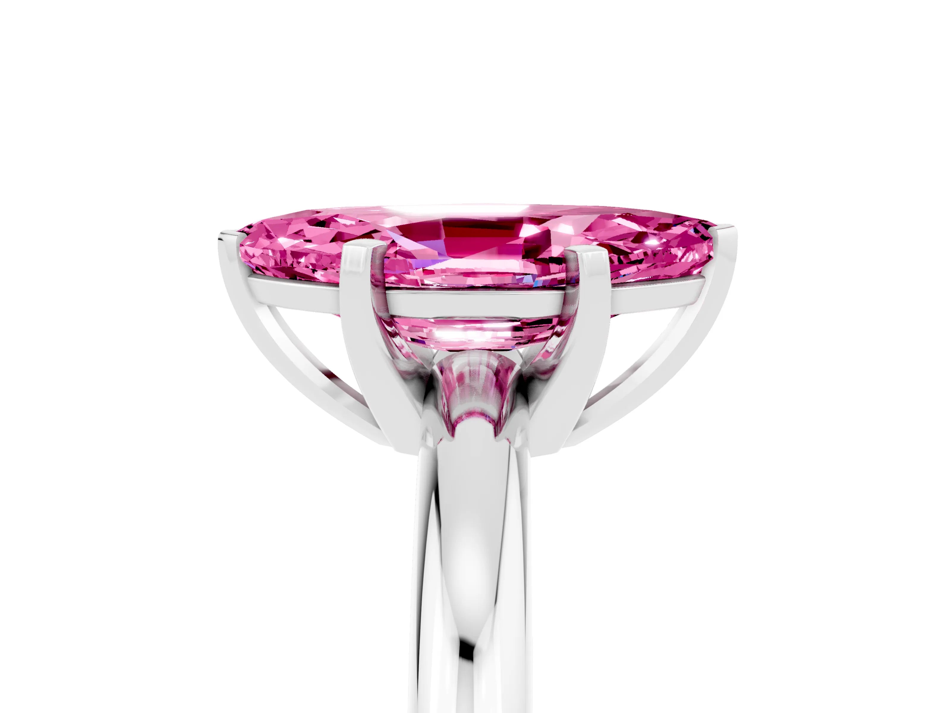 White gold Marquise Cut Pink Sapphire Solitaire Engagement Ring with Round Band and Four-Prong Setting_29