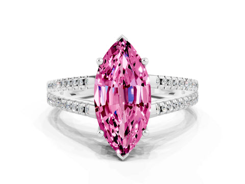 White gold Marquise Cut Pink Sapphire Solitaire Engagement Ring with Split Shank Pavé Band_12