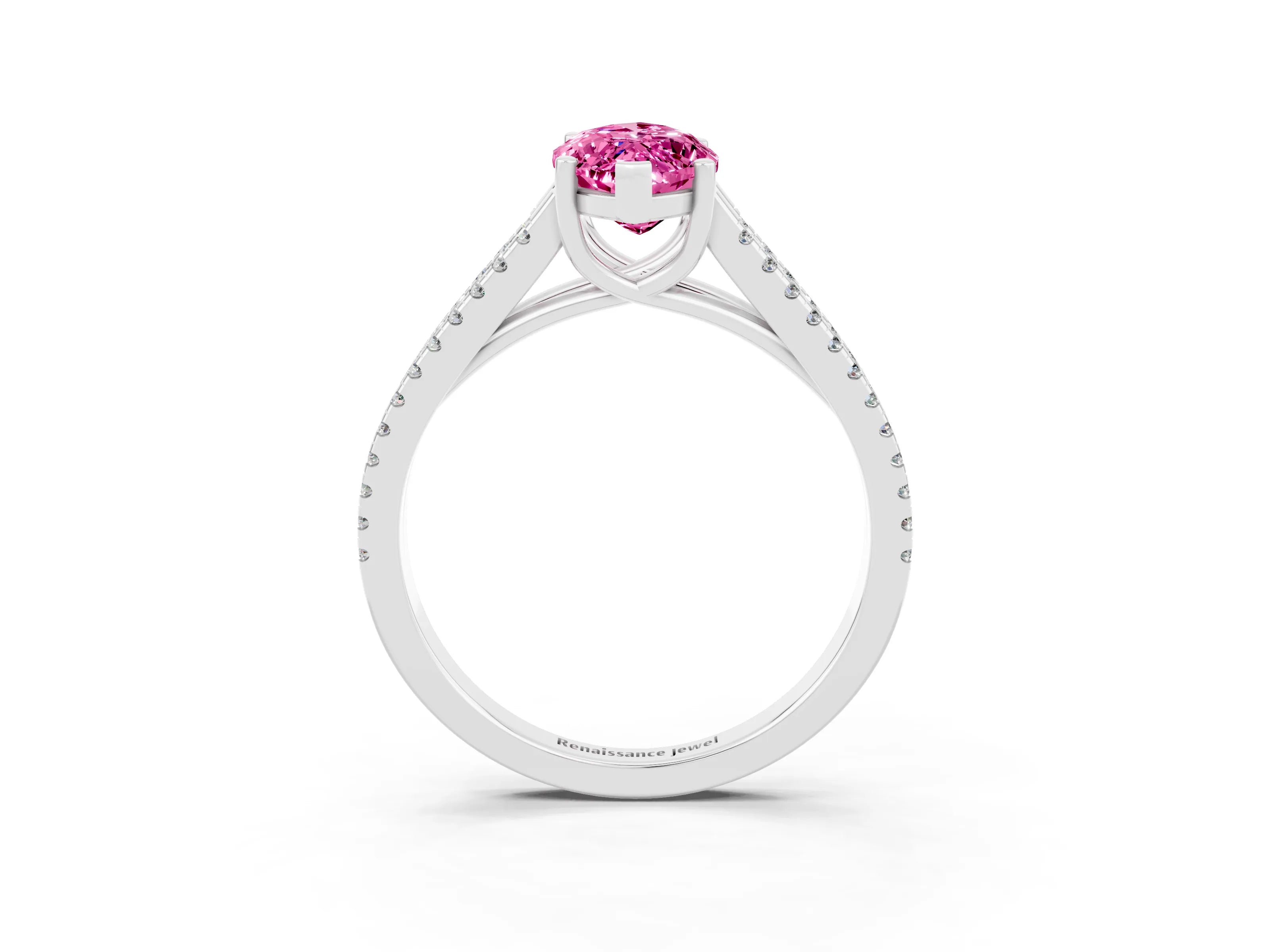 White gold Marquise Cut Pink Sapphire Solitaire Engagement Ring with Split Shank Pavé Band_15