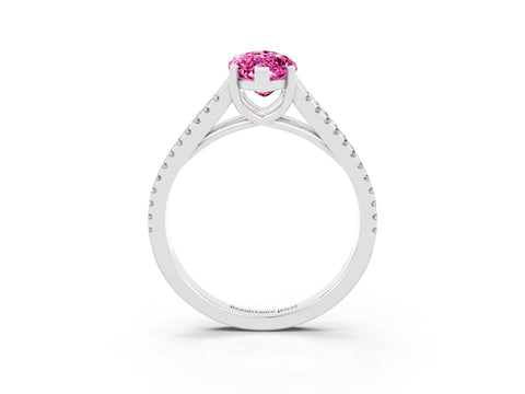White gold Marquise Cut Pink Sapphire Solitaire Engagement Ring with Split Shank Pavé Band_15
