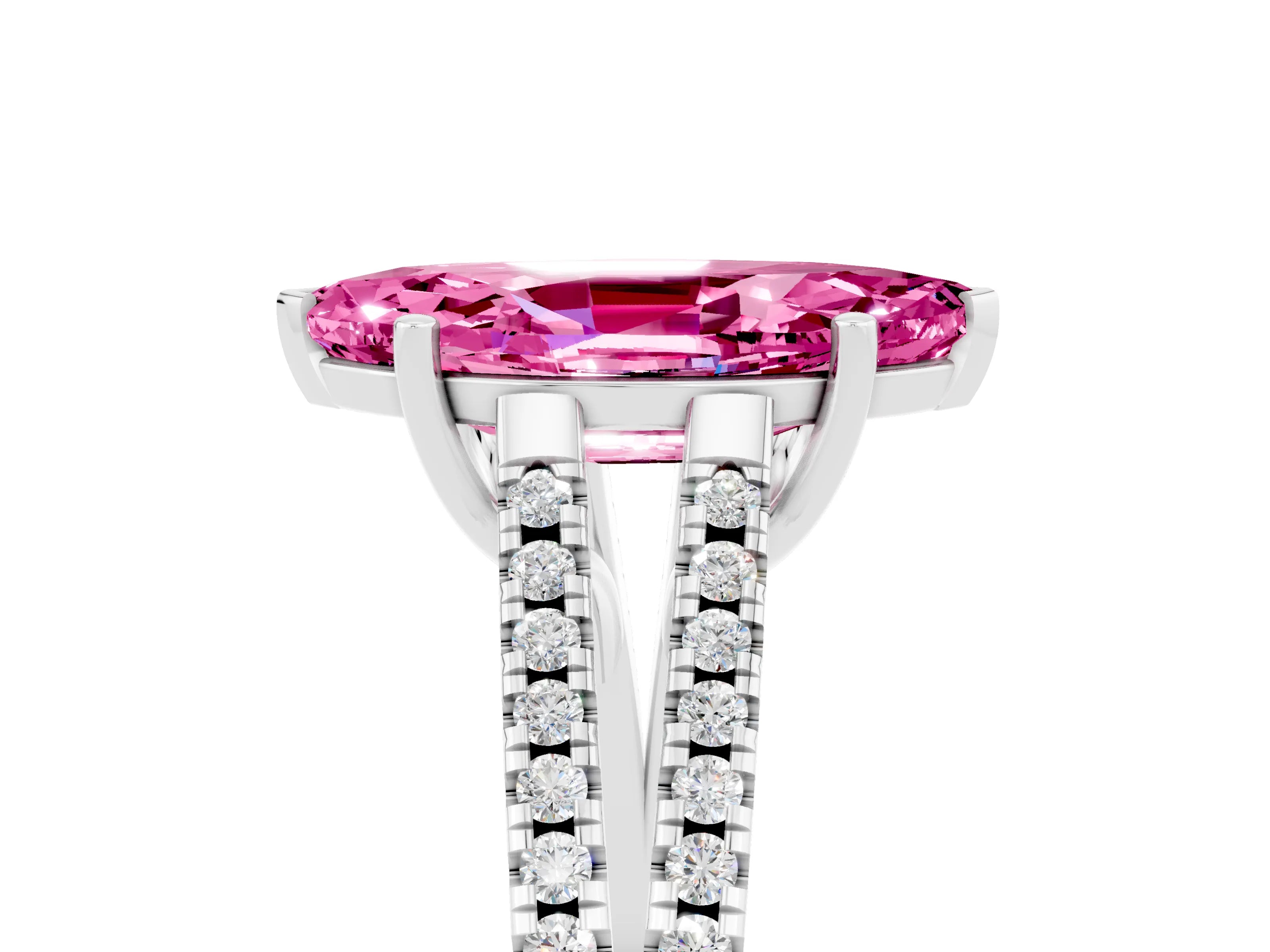 White gold Marquise Cut Pink Sapphire Solitaire Engagement Ring with Split Shank Pavé Band_17
