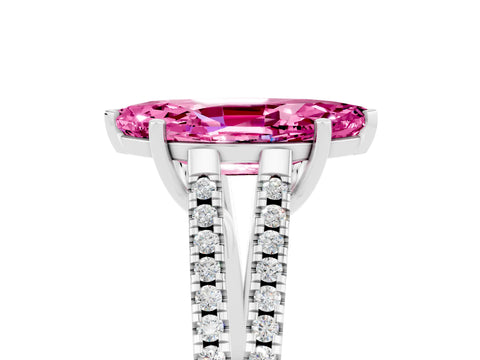 White gold Marquise Cut Pink Sapphire Solitaire Engagement Ring with Split Shank Pavé Band_17