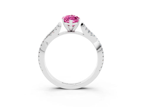 White gold Marquise Cut Pink Sapphire Solitaire Engagement Ring with Twisted Pavé Band and Four-Prong Setting_15