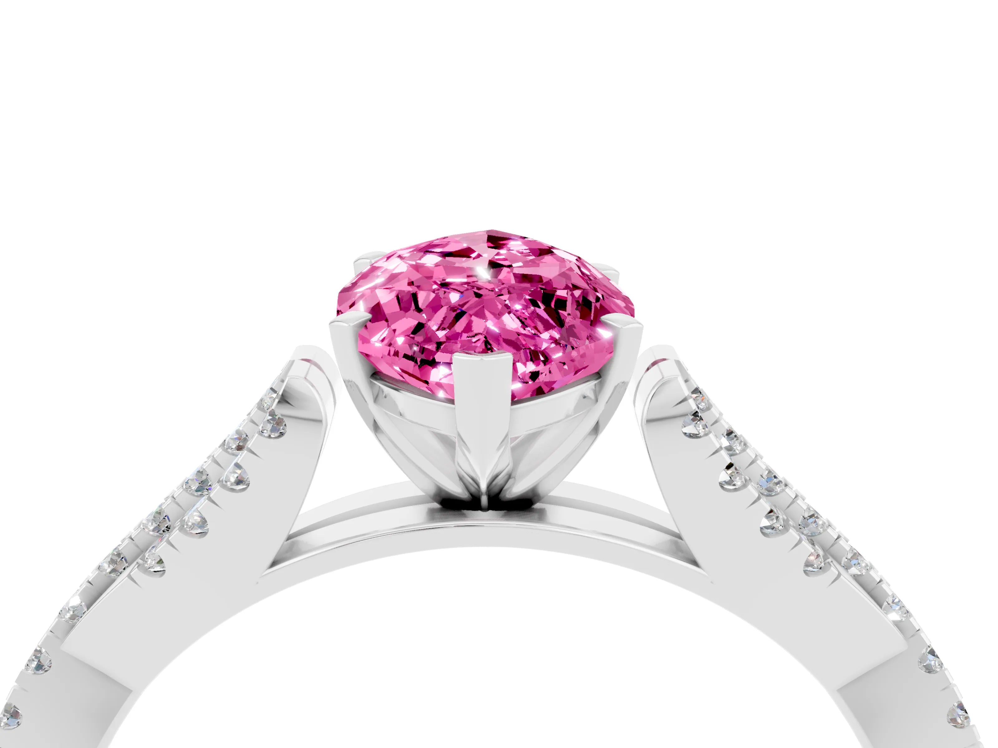 White gold Marquise Cut Pink Sapphire Solitaire Engagement Ring with Twisted Pavé Band and Four-Prong Setting_16
